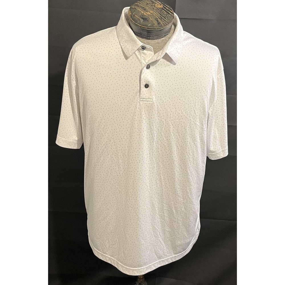 Nicklaus‎ Polo Shirt Mens Large White Geo Print Eco Choice Golf Performance